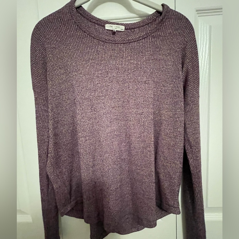rag & bone Ribbed Knit Long Sleeve Top - Purple